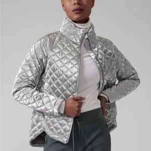 Athleta Silver Quilted Puffer Jacket